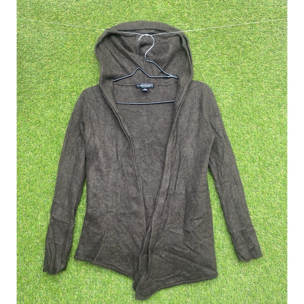Elena Solano Cashmere Sweater Womens Small 2 Ply Open Front Hooded Cardigan